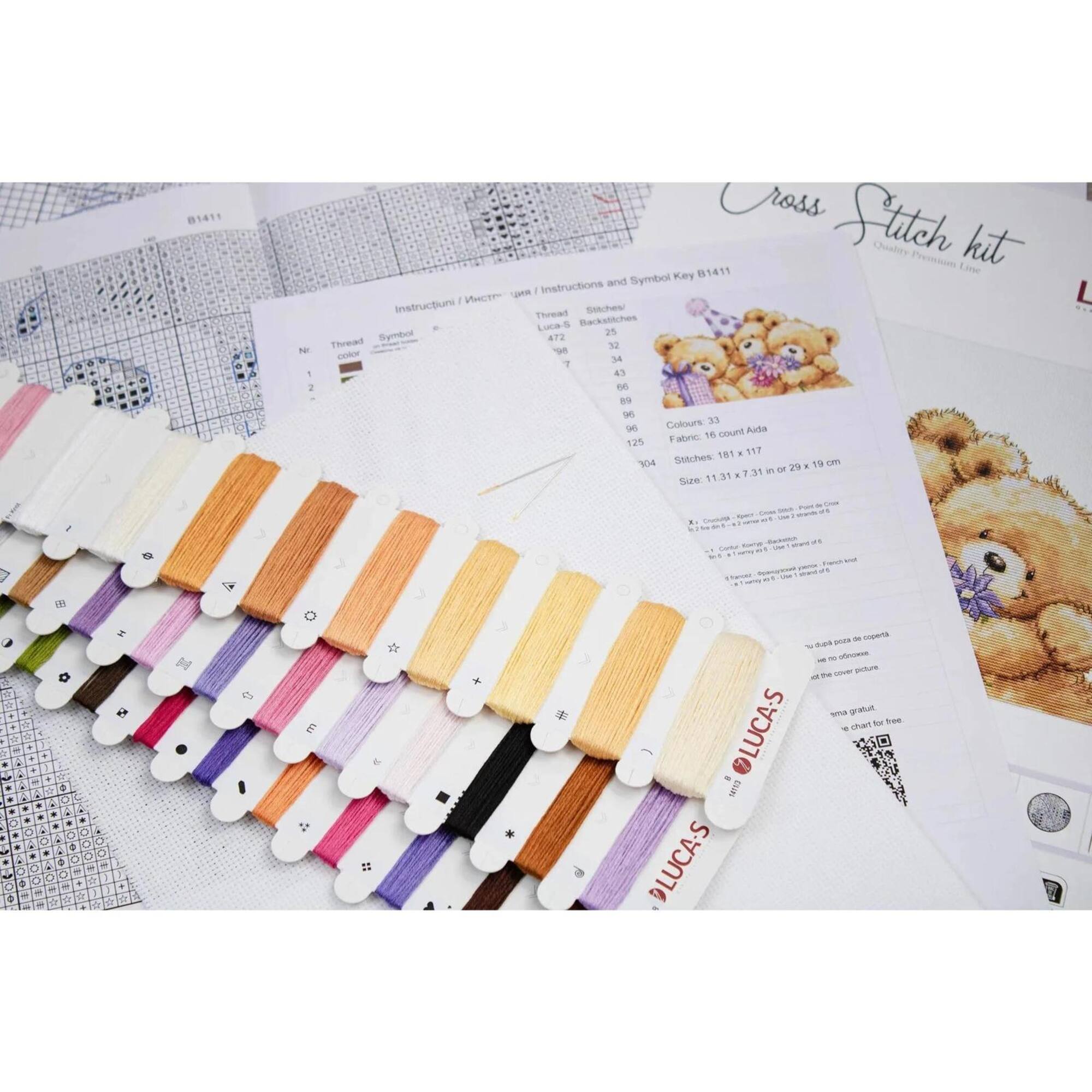 Luca-S Three Party Bears Counted Cross Stitch Kit